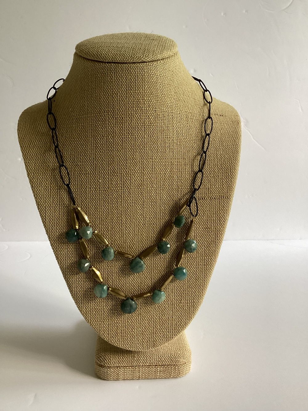 David Aubrey Turquoise Blue Faceted Bead Layered Statement Necklace Sculptural
